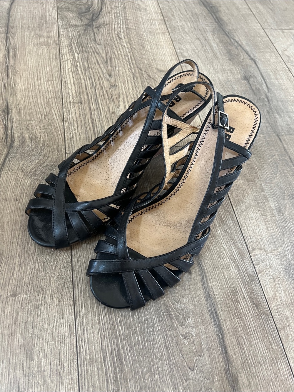 bp Black Strappy Peep-Toe Slingback Heels